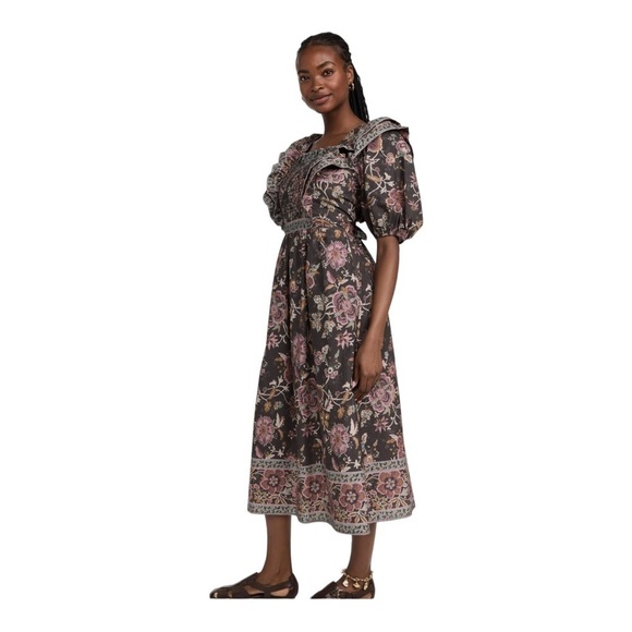 NWT SEA NEW YORK Tess Puff Sleeve Open Back Smocked Floral Midi Dress Size 4 - Picture 6 of 14